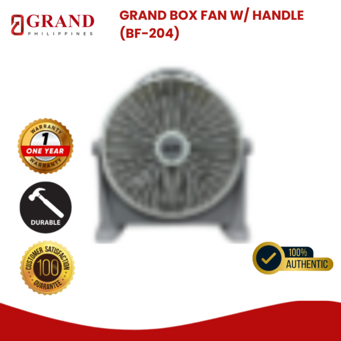 GRAND BOX FAN W HANDLE (BF-204) – Grand Philippines